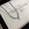 Retro Black Crystal Metal Heart Necklace - Versatile, Simple, and Stylish Design for Women