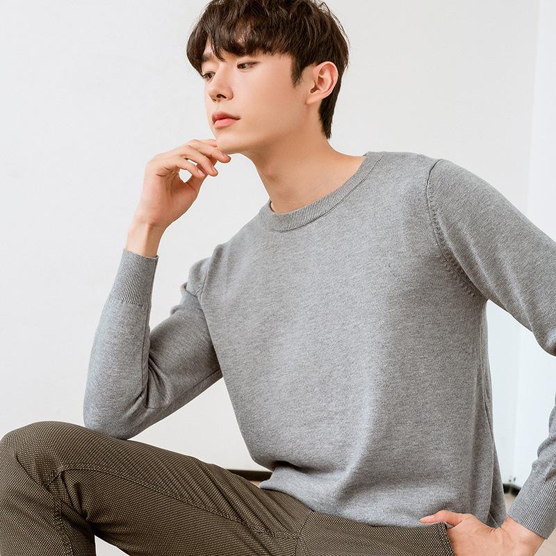 Men's Round Neck Trendy Knitted Fir Autumn and Winter Loose Solid Color Knitted Simple Casual Bottoming Big Yards Sweater