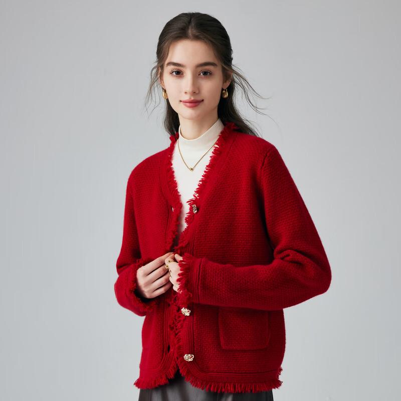 

PALUOPO Женский кардиган из чистого кашемира с V-образным вырезом и необработанным краем, Осень/Зима 2025 L