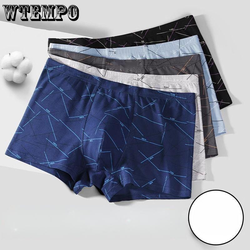 4pcs Men's Underwear Printed Four Cornered Pants Breathable Plus Size Men's Flat Cornered Pants Boxer Brief