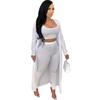 Women Fashion Leisure Knitted 3 Piece Suit ( Long Coat + Tank Top + Loose Long Pant ) Winter Fashion Clothes 3pcs Suit