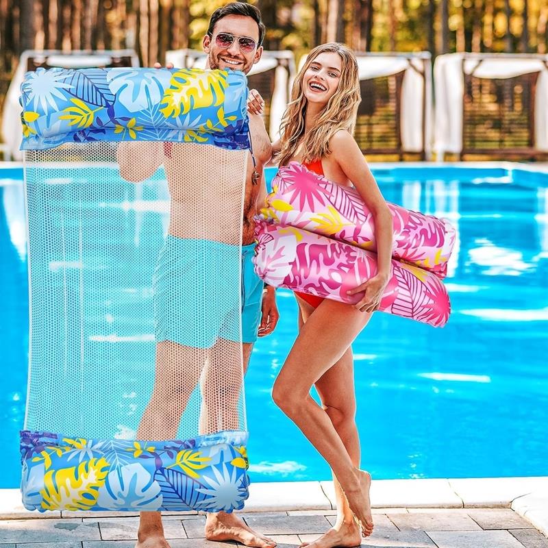 Water Hammock Swimming Mattress Inflatable Pool Deckchair with Net 130x70cm