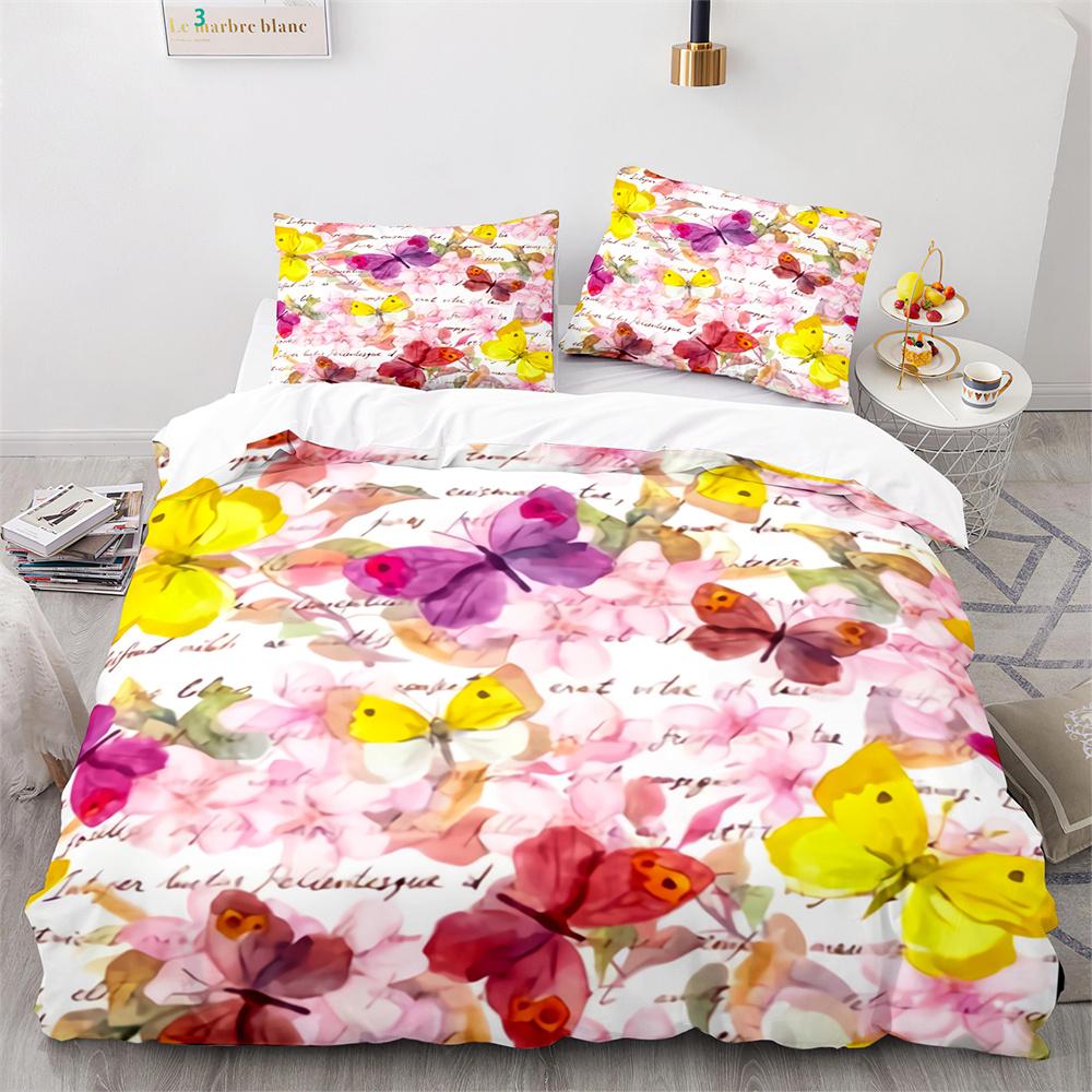 Butterfly Duvet Cover Set Blue Purple Wild Animals Bedding Set King Queen Size for Kids Girls Women Polyester Comforter Cover