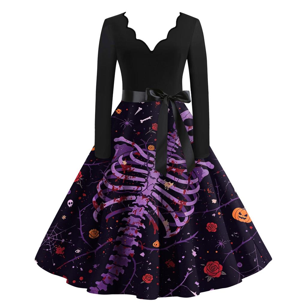 Women's Printed Maxi Dress for Halloween Theme Party, Costume Events and Night Out