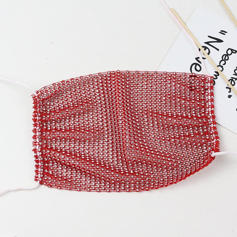 Women's Mesh Face Mask Flash Diamond Rhinestone Star Washable Personality Nightclub Party Mask