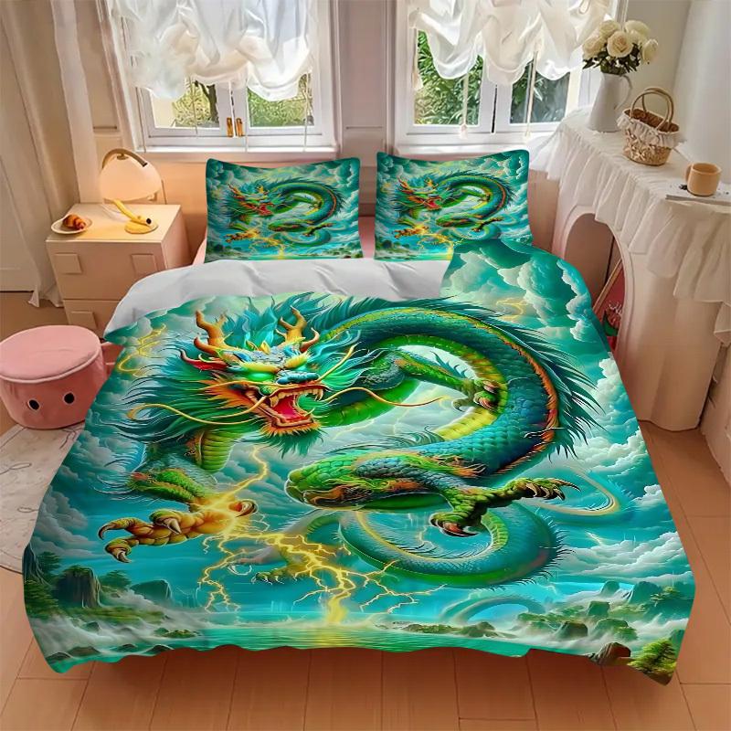 3pcs Dragon Art Duvet Cover Set, Cover For Bedroom Guest Room (1 Duvet Cover + 2 Pillowcase, Without Quilt), Yy250922123