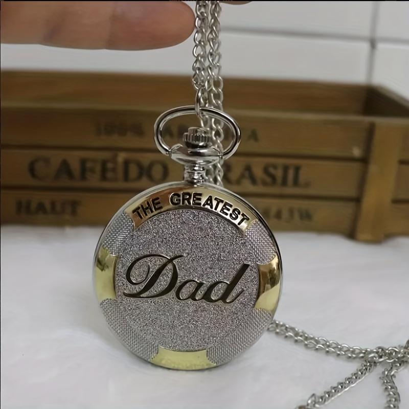 

Изысканные винтажные серебристые золотистые КВАРЦЕВЫЕ КАРМАННЫЕ ЧАСЫ THE GREATEST DAD на цепочке-брелоке, мужской подарок на День отца, день рождения, часы серебряный