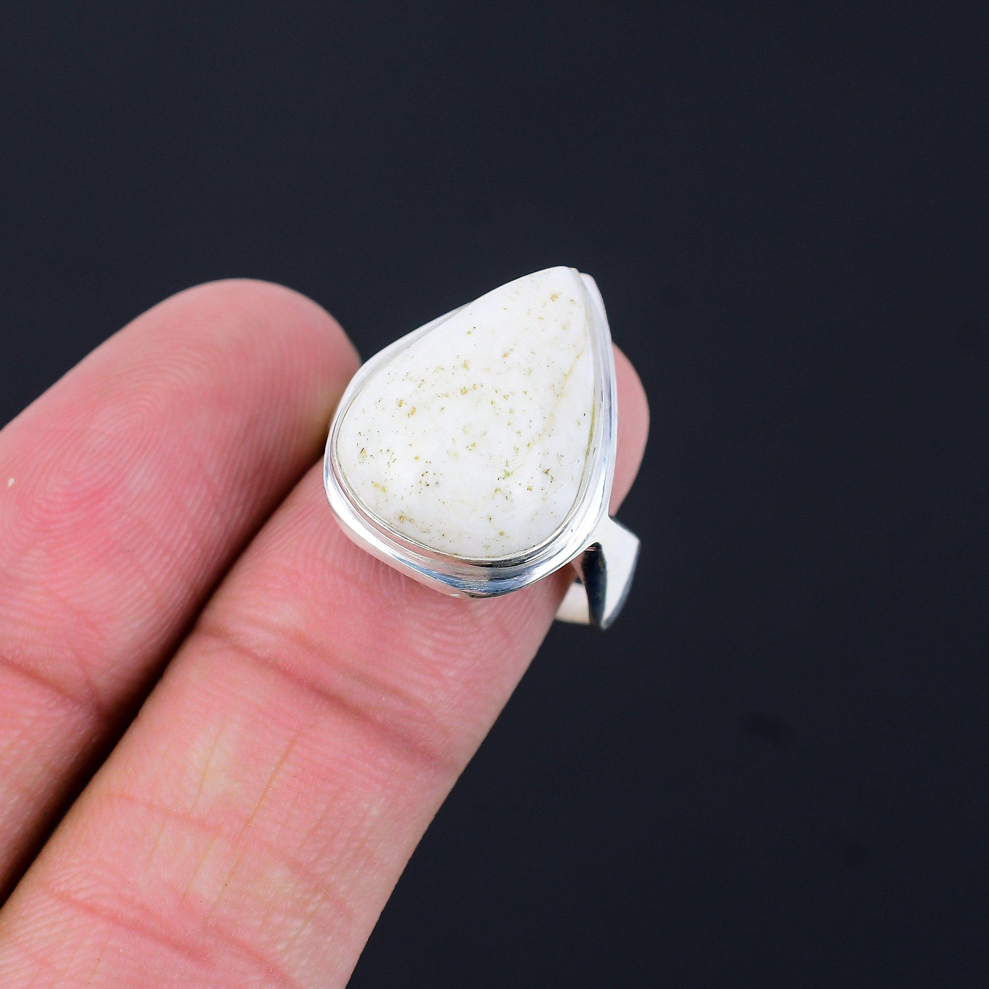 925 Sterling Silver Pear Scolecite Gemstone Solitaire Sister Trendy Ring Jewelry 9