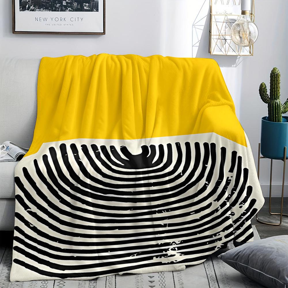 

Yellow and Black Fingerprint Flannel Throw Blanket Vibrant Abstract Design Soft Cozy Fleece for Couch Bed Office and Travel All 75x90cm