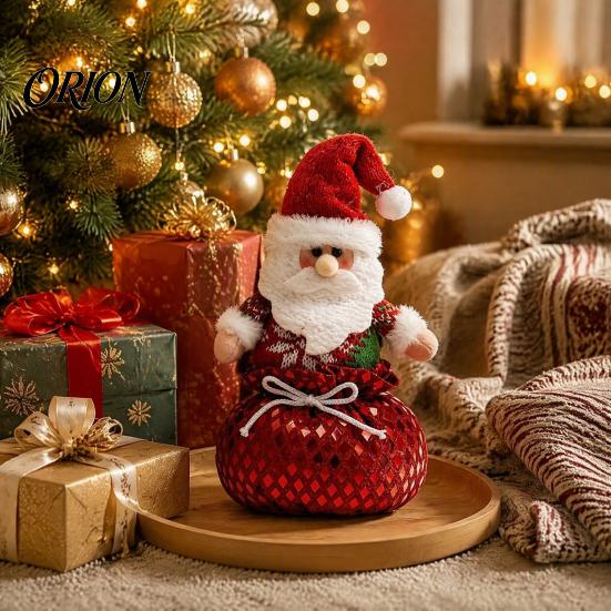 Festive Table Centerpieces Sequins Christmas Santa Claus/Snowman/Elk Ornaments with Candies Storage Pocket, Plush Claus Red or Green Figures