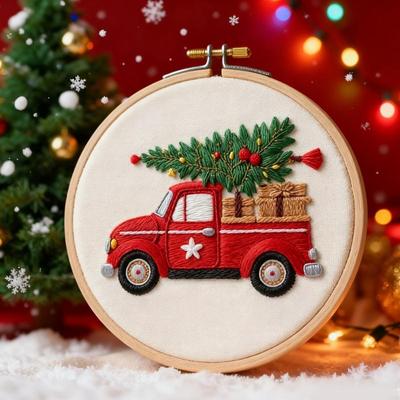 Christmas Themed Embroidery Set for Beginner with Instruction Stitching Hoop J0MC
