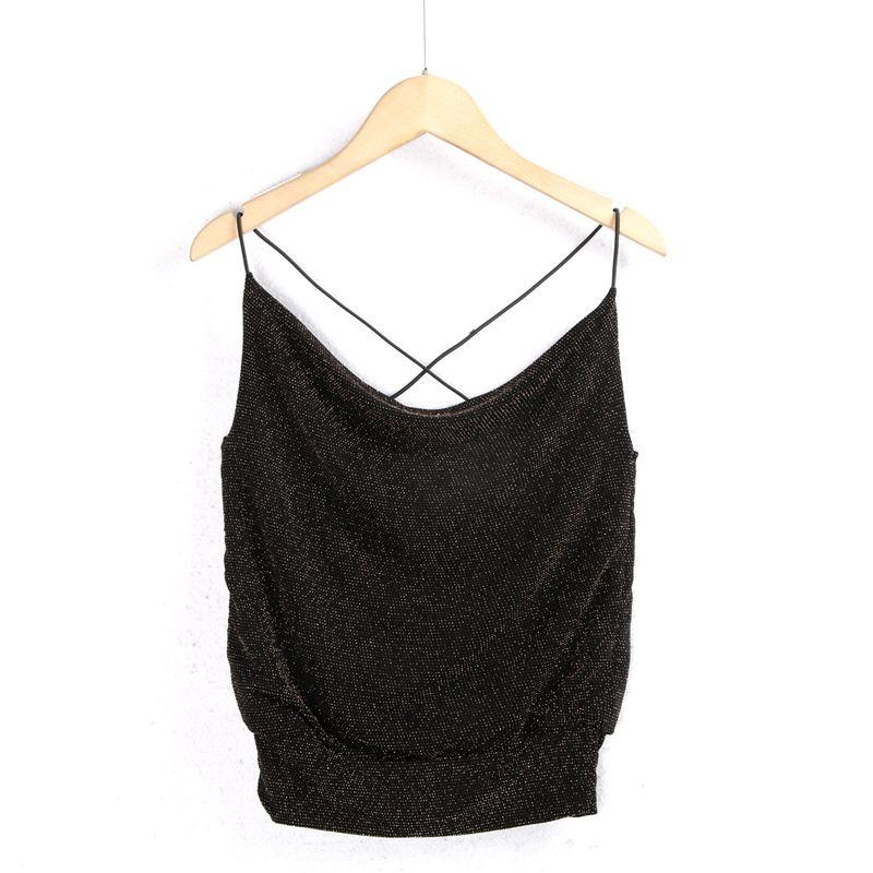 

3458 Gold Silk Camisole Cross Elastic Band Sexy off-Shoulder Fashion Inner Match Shirt Vest Women s Export Tail Single Gold Dot L