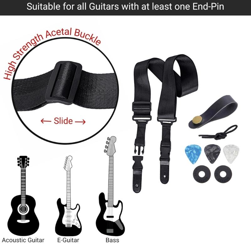 Leather Ends Guitar Strap Set with Picks Guitar Strap Acoustic Guitar Belt Strap