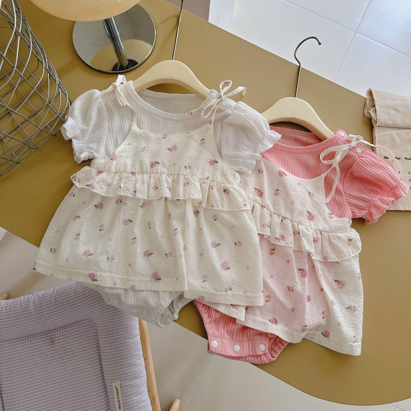 

2025 Summer Fashion Baby Girl Sling Romper Two-Piece Set 73 cm білий