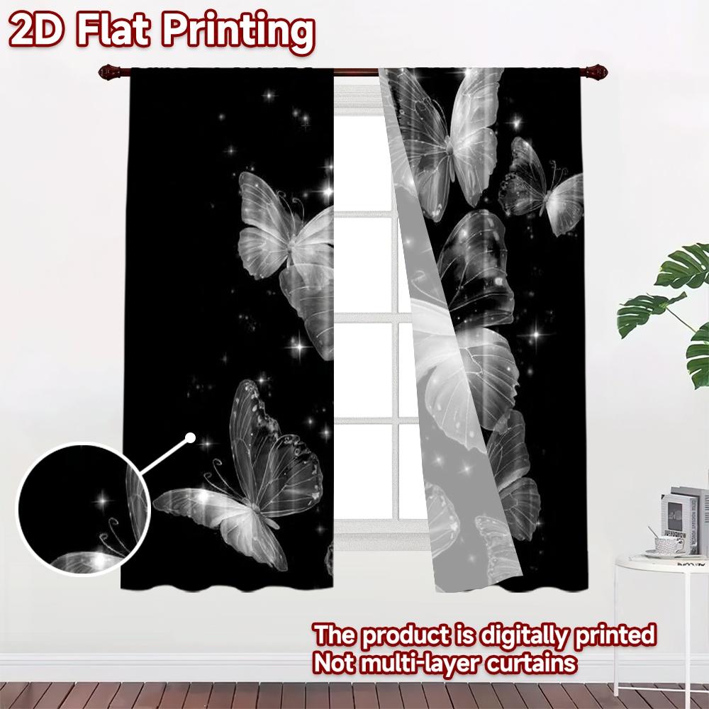 2D flat printing 2pcs Curtain Curtain Starry Night Butterflies Digital Printed Polyester Drapes Festive Curtains Use for Outdoor