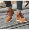 Módní velké žluté kotníkové boty pro muže Šněrovací Protiskluzové Pracovní boty Pravá kůže Teplé boty Bojové boty 2024 Retro styl