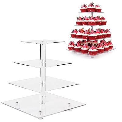 Cupcake Cake Stand Wedding Candy Display Holder Decoration Transparent 4 Tiers Square Acrylic Cake Rack Accessories