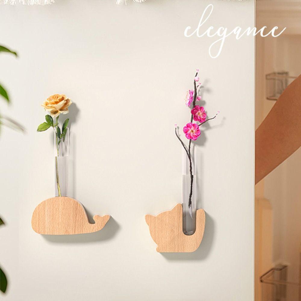 Creative Magnetic Test Tube Vase Wooden Fridge Magnets Simulation Flower Vase DIY Flower Arrangement Wall Decoration Mini Bonsai