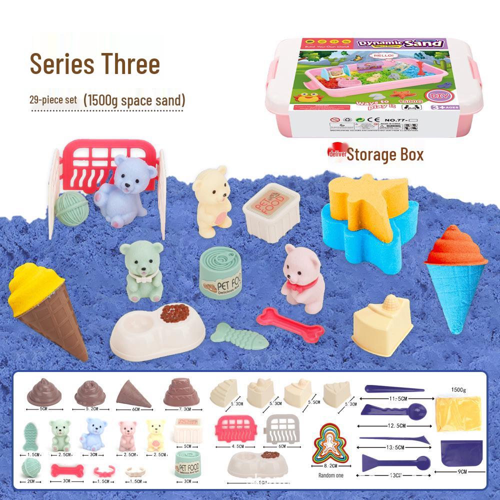 

Волшебная песочница с формочками для космического песка и фигурками медвежат для детей