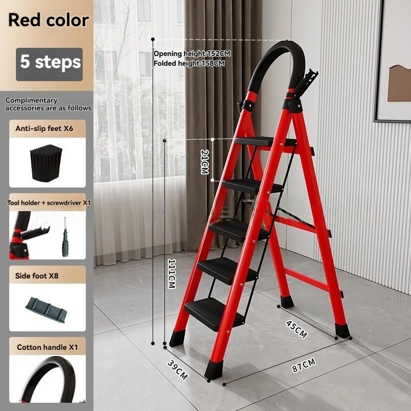 Widening pedal folding ladder, thickening steel folding ladder, safety handrail step ladder, anti slip foot pad, with tool rack