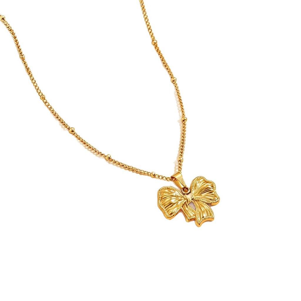 Women's 18K Gold Plated Stainless Steel Cross Bow Clavicle Necklace