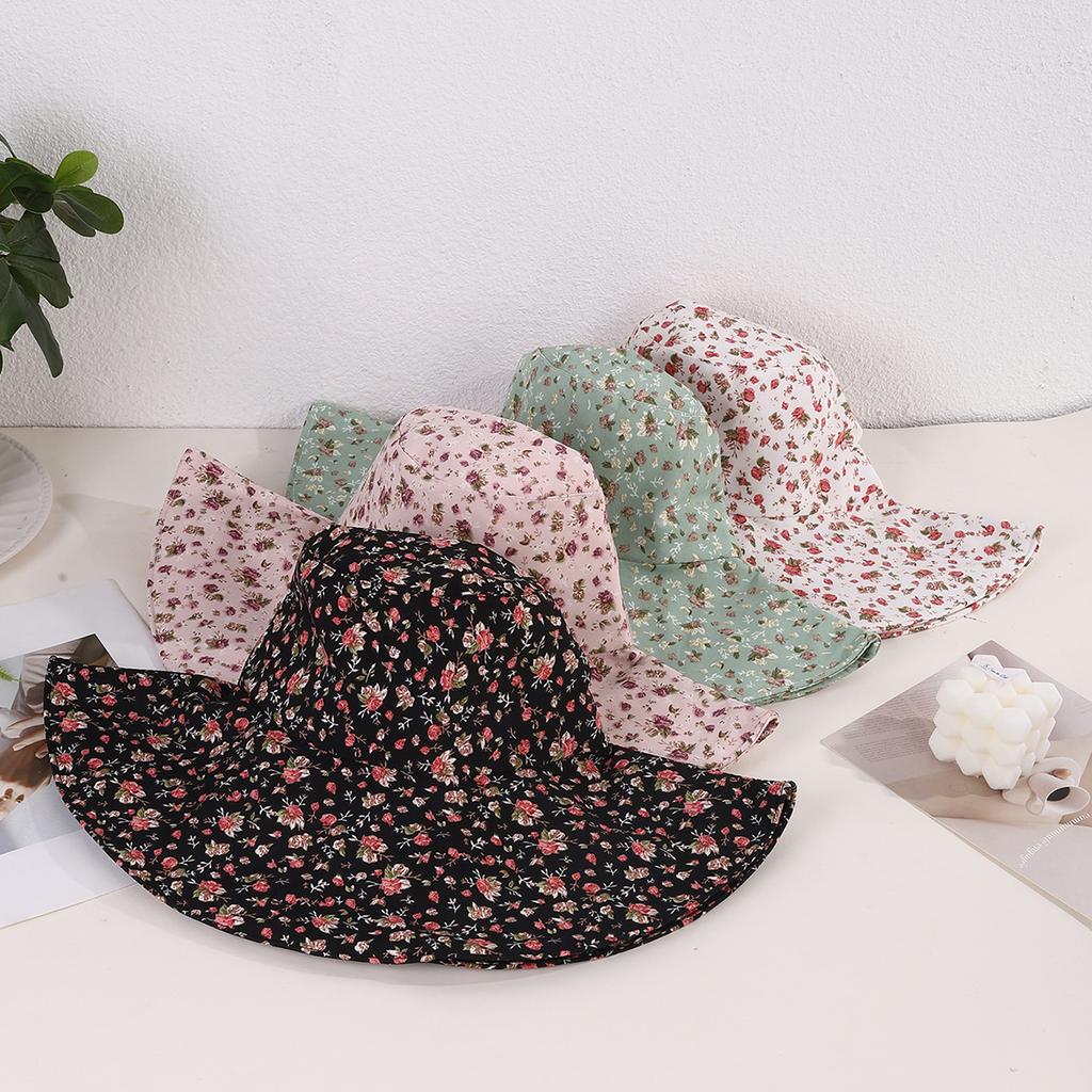 Artistic style full edition small floral large eaves windproof rope fisherman hat suitable for ladies outdoor photos