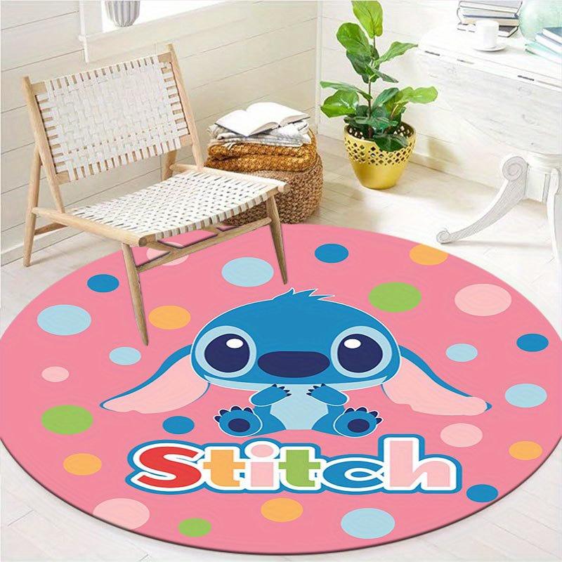1 Stück Disney Lilo und Stitch Muster Runder Teppich, Schlafzimmer Wohnzimmer Bodenmatte, Spielzimmer Schlafzimmer Wohnzimmer Innen Dekor Teppich, Ästhetischer R