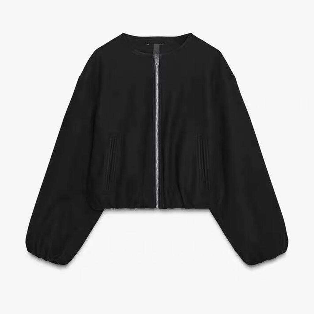 Cross-border European and American foreign trade spring and autumn women's clothing new fashionable versatile solid color soft bomber jacket