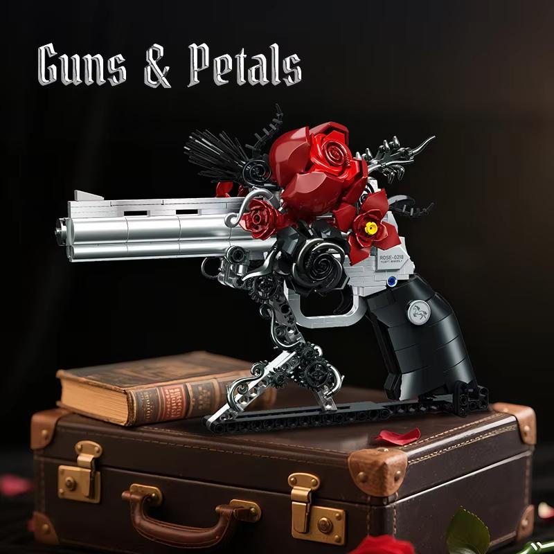 631pcs Fantasy Rose Revolver MOC Building Blocks DIY Toy Gun for Children Educational Creative Birthday Gift for Boys