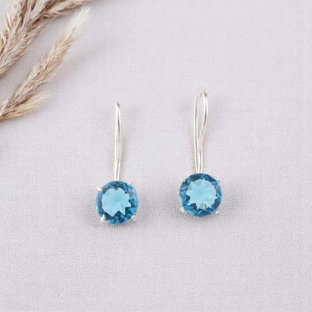 Švýcarský modrý topaz drahokam 925 Sterlingové stříbro šperky Ručně vyráběné náušnice 0.92" EE-174-13