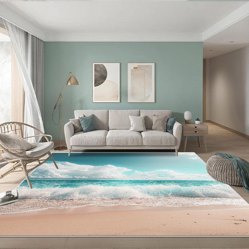 3D Sea Wave Large Rug for Living Room Children Room Sandy Beach Carpet Home Bedroom Creative Kids Room Non-slip Floor Mat Tapete