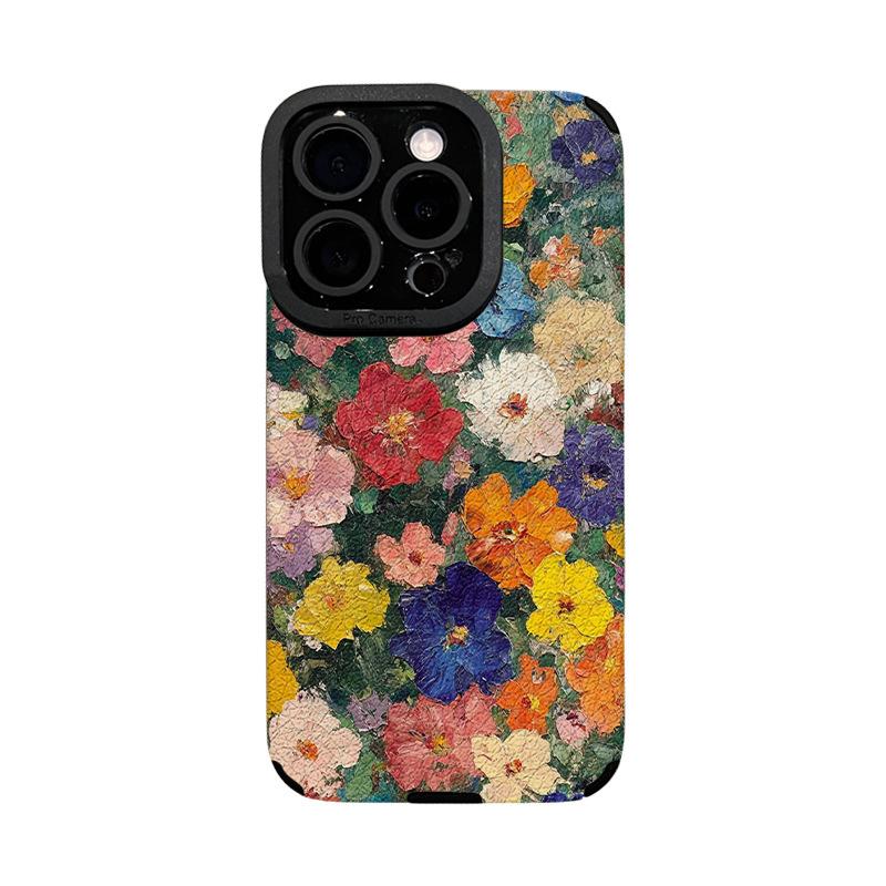 Ölgemälde Blumenarmband ist geeignet für Apple 16pro Handyhülle iphone14 Silikon Schafsleder 15 All-Inclusive Anti-Drop 13.