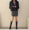 Women's Slimming V-Neck Knitted Sweater Dress - Autumn/Winter, Sexy Slim-Fit, Tight Hip-Hugging Design