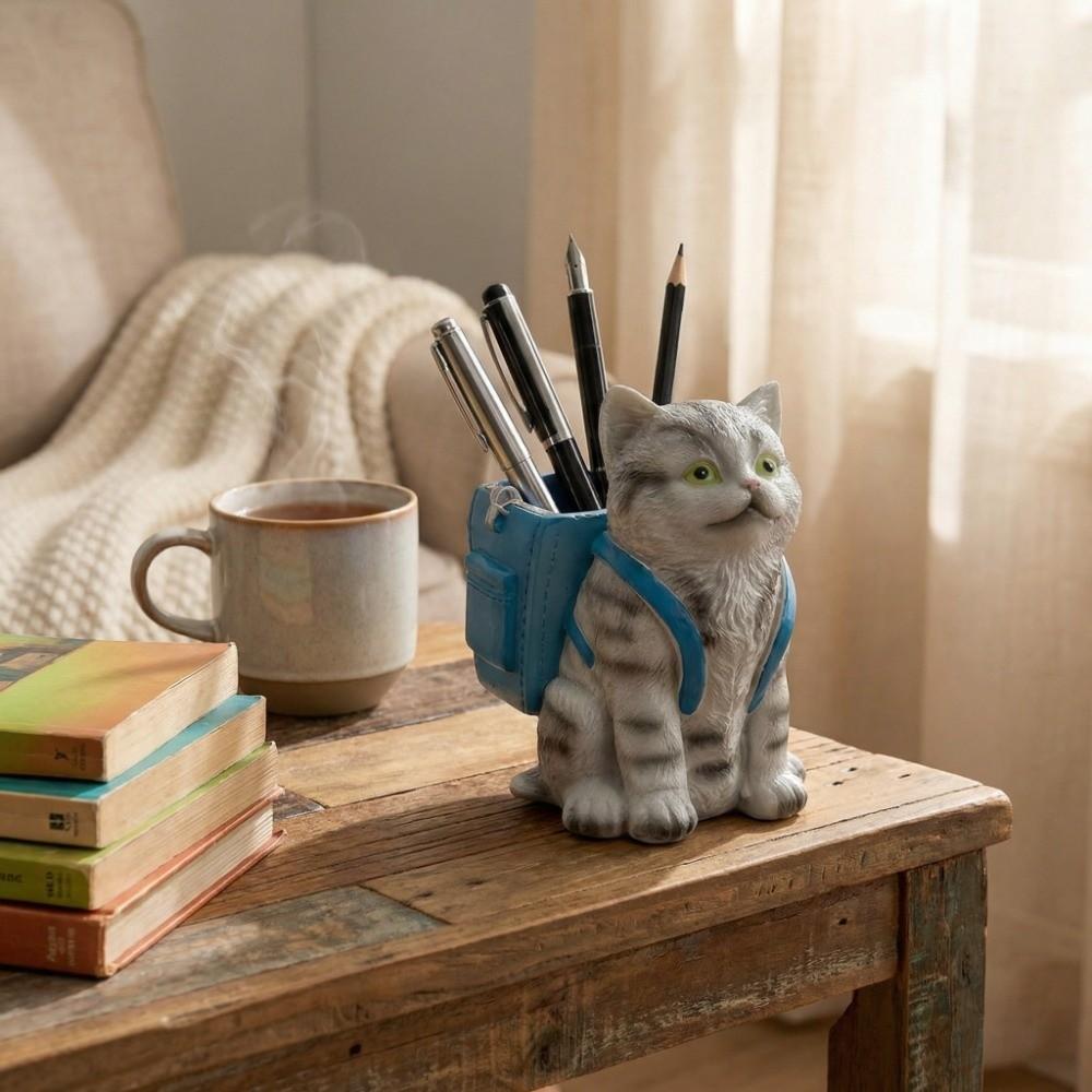 Creative Cat Backpack Pen Holder Cartoon Makeup Brush Holder Office Supplies