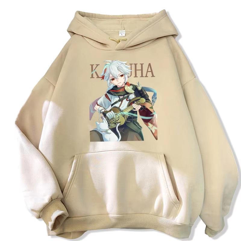 Anime Game Genshin Impact Hoodie Kaedehara Kazuha Manga Aesthetics Printed Unisex Oversized Black Streetwear Hooded Sweatshirts