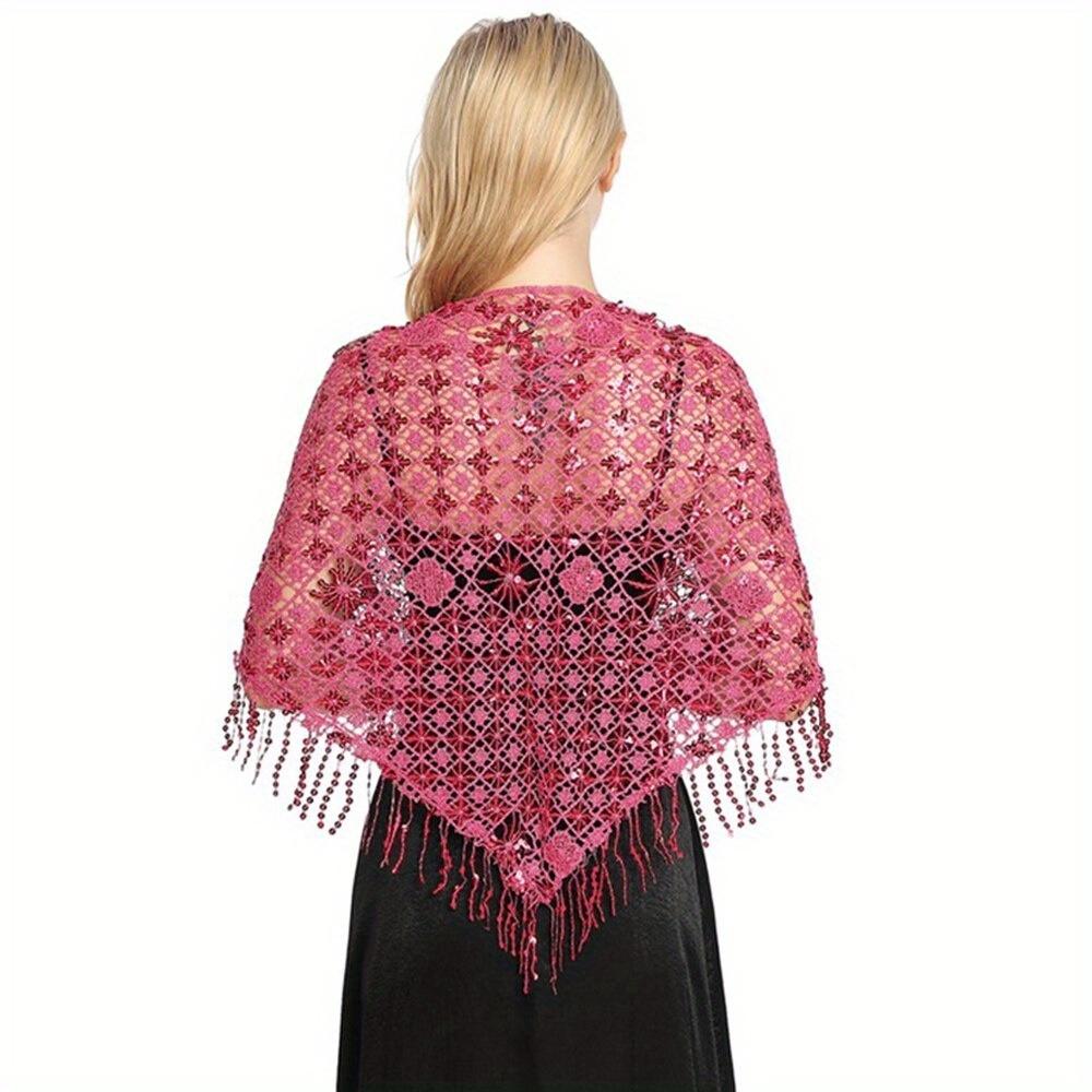 1Pc Elegant  Triangle Sequins Wedding Shawl Women Evening Dress Shawl Ladies  Banquet Decoration Tassel Shawls