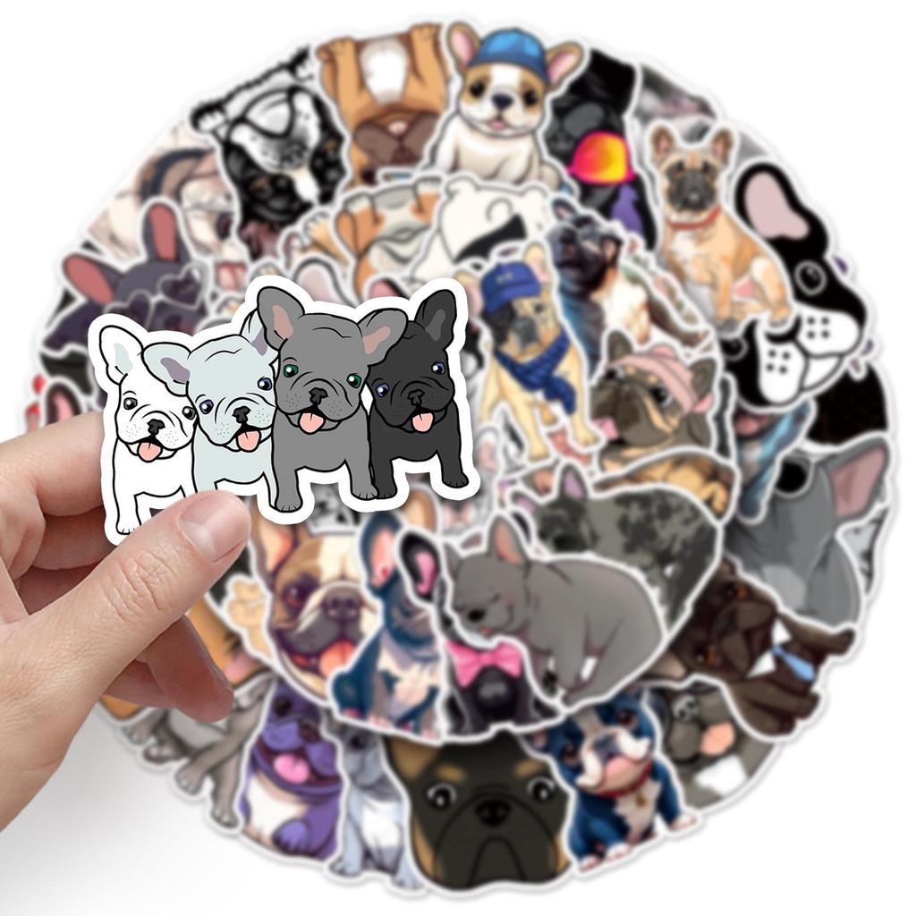 50pcs Waterproof French Bulldog Cartoon Stickers - Cute Pet Dog Decorative Stickers for Notebooks & Journals
