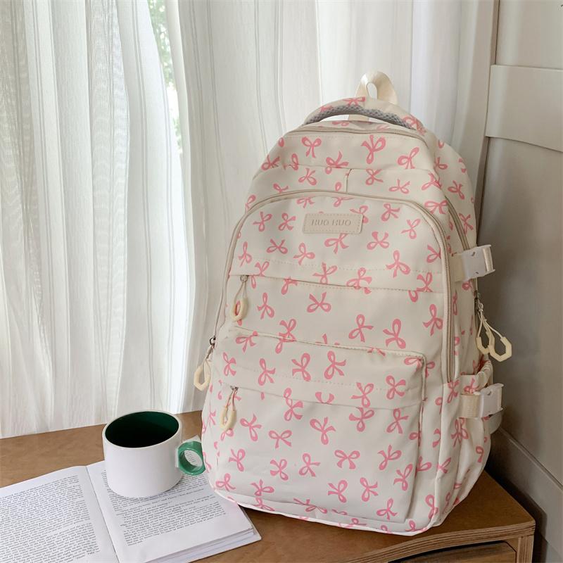Three-piece Backpack Set Women's School Bag Bow Backpack Large Capacity Lightweight Backpack
