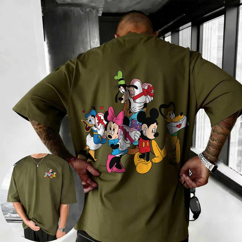 Tricou de vară 2026 cu tematică Mickey Mouse Disney pentru bărbați, modă stradală, 100% bumbac pur, cu mânecă scurtă, casual, larg, respirabil, top