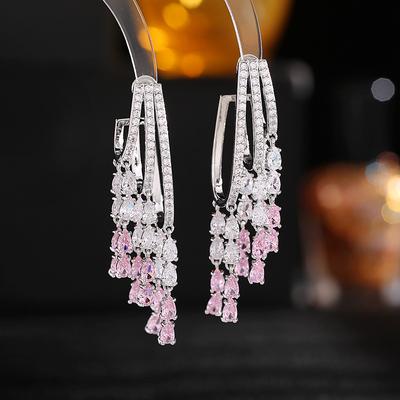 SUYU Fashion Cubic Zirconia Inlaid Evening Dress Wedding Bridal Earrings Water Drop Tassel Earrings