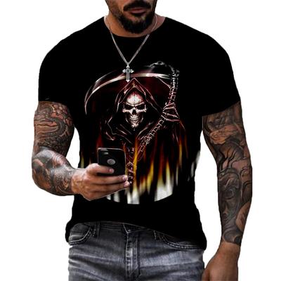 American Summer Short Sleeve Men's Skull Head Printed Round Neck Hip Hop Personalized T-shirt