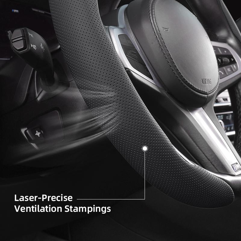 Suitable for Mercedes-Benz Breathable Holes Leather Steering Wheel Cover Segmented Quick Release Design Non-Slip and Durable E Class S C a Glc Suv
