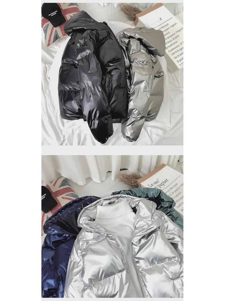 Men's Shiny Hooded Cotton Down Winter Coat - Youth Trendy Brand