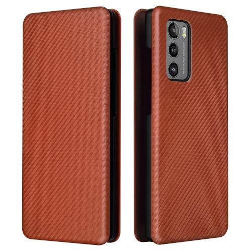Dla LG Wing 5G Etui z Teksturą Włókna Węglowego, Poziome Flip, TPU + PC + Skóra PU z Miejscem na Karty