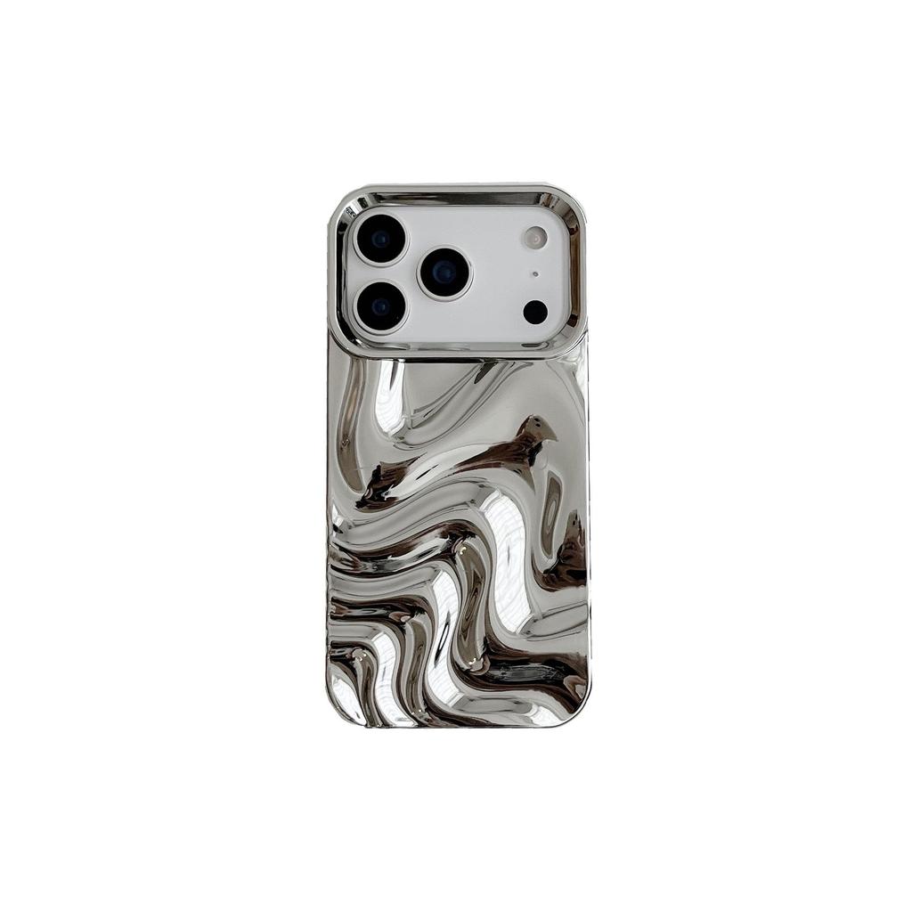 Premium Electroplated Silver Ripple Pattern Case for iPhone 14 Pro Max / 15 / 16 / 17 Pro