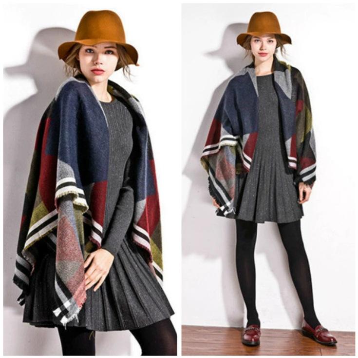 Foreign trade European and American jacquard geometric square scarf imitation cashmere square shawl color square soft square scarf shawl scarf 130cm