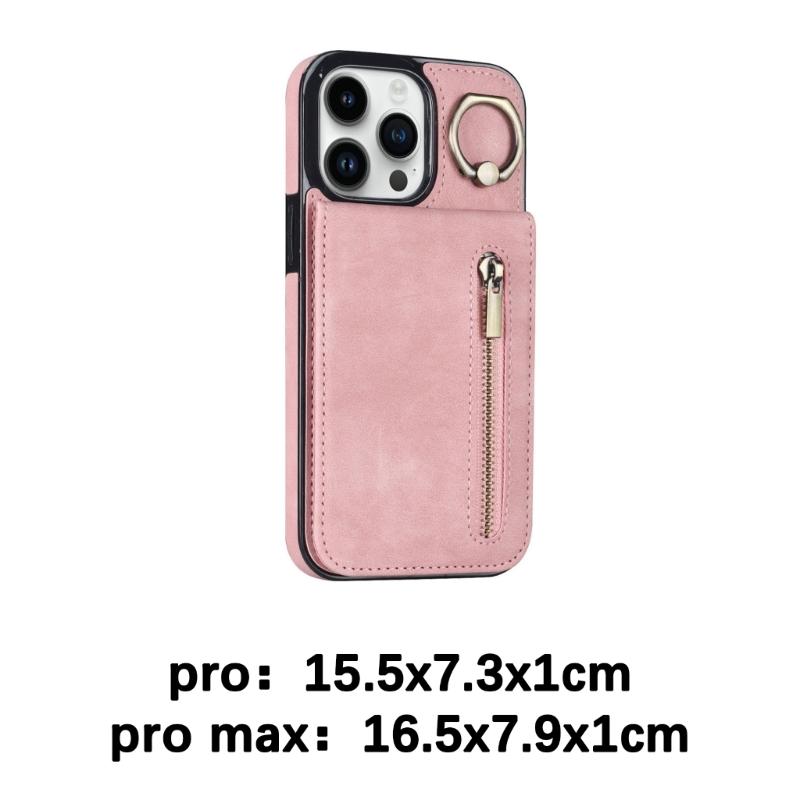 Cover for Phone16 Series Rings Stand Case with Card Slot Holder and Kickstand Leather Wallet Case