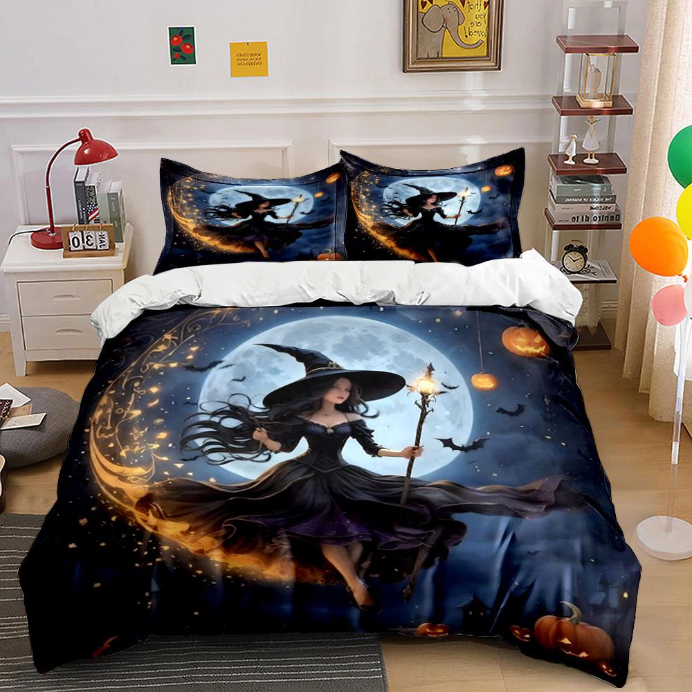 Witch, Moon, Bats, Pumpkins. Bedding Sets Duvet Cover Sets Duvet Covers Pillowcases(1*Duvet Cover 2*Pillowcases Without Duvet Insert)