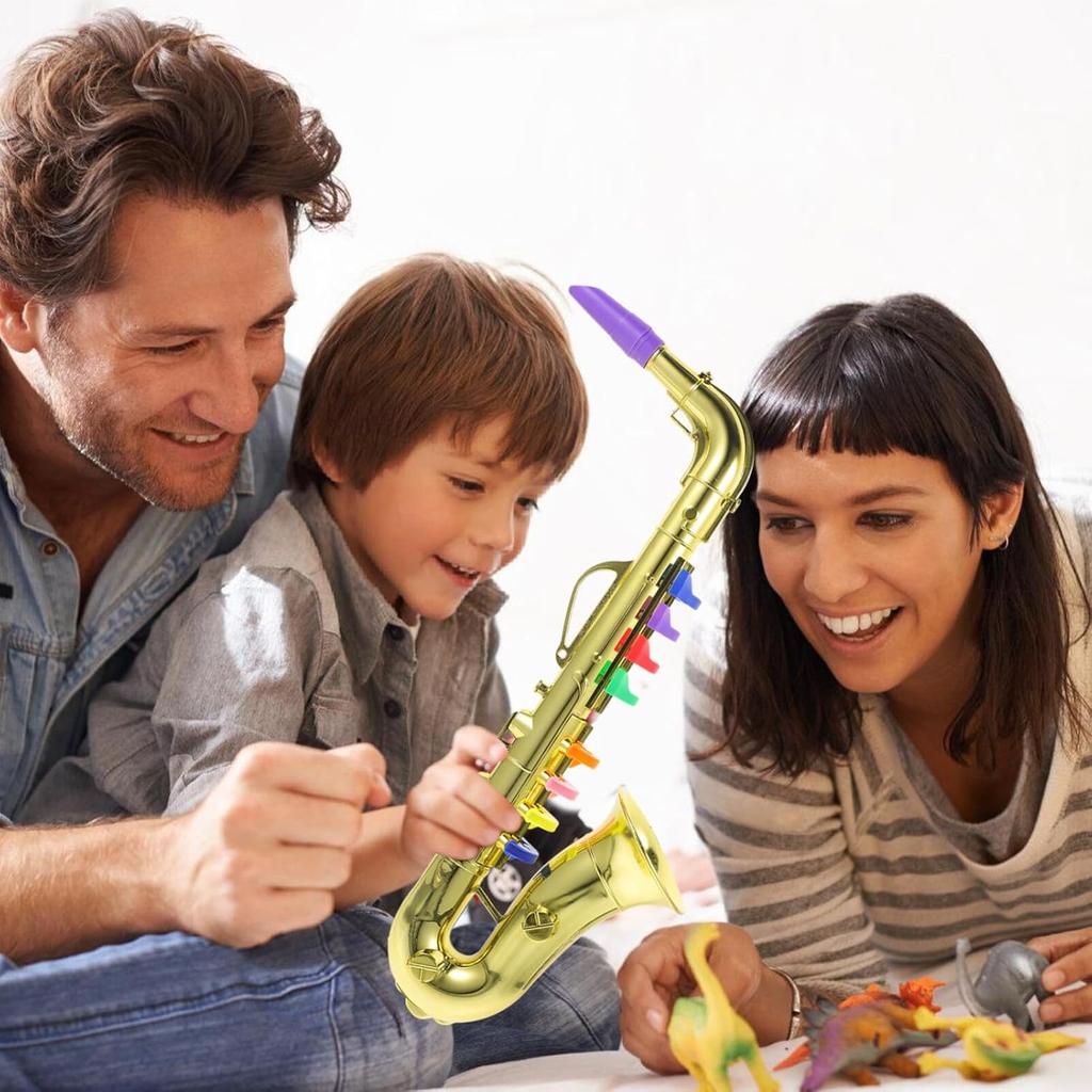 Saxophone for Kids Musical Instruments Toy Fake Saxophone Prop Trumpet Toy Clarinet with 8 Colored Coded Keys Educational Toy for Toddlers Children