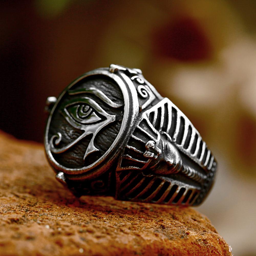 Neues Design Vintage Edelstahl Auge des Horus Ring für Männer Punk Altes Ägypten Pharao Text Symbol Ringe Amulett Schmuck Geschenke
